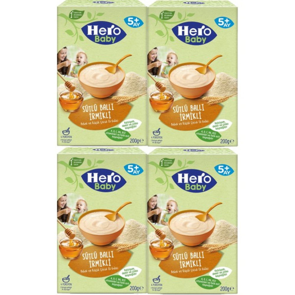 Hero Baby Kaşık Maması 200GR Sütlü Ballı Irmikli 4 Lü Set - Hediyesiz Bebek Mamaları Fiyatı