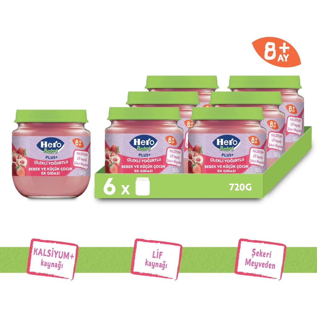 Hero Baby Plus Çilekli Yoğurtlu Kavanoz Mama 120g x6 Diğer Fiyatı