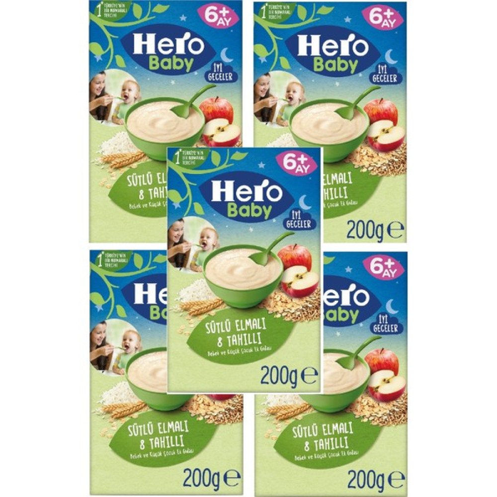 Hero Baby Sütlü 8 Tahıllı Elmalı Kaşık Mama 200 gr x 5 Adet Bebek Mamaları Fiyatı
