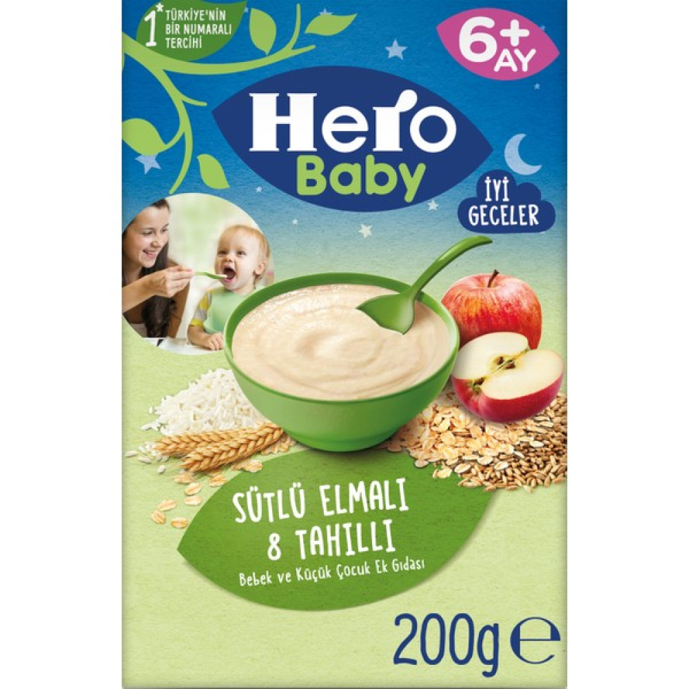 Hero Baby Sütlü 8 Tahıllı Elmalı Kaşık Mama 200g Bebek Mamaları Fiyatı