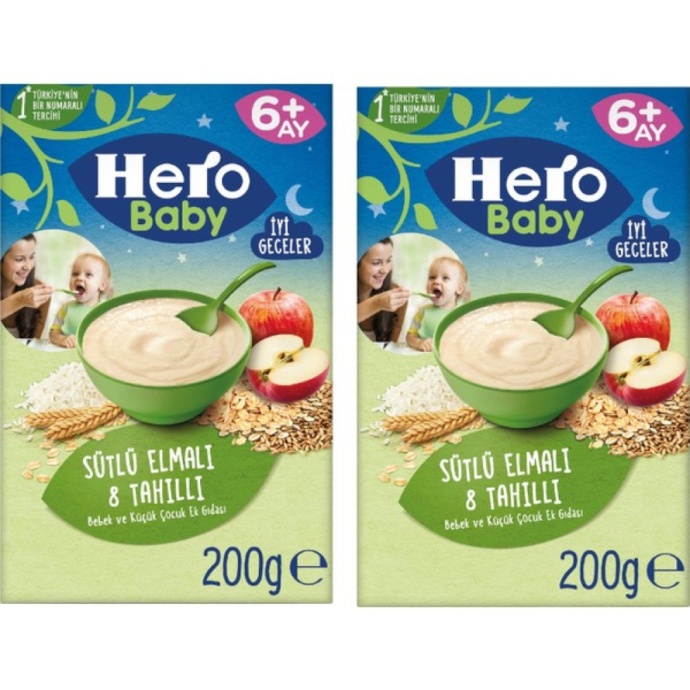 Hero Baby Sütlü 8 Tahıllı Elmalı Kaşık Mama 200GR x 2 Adet Bebek Mamaları Fiyatı
