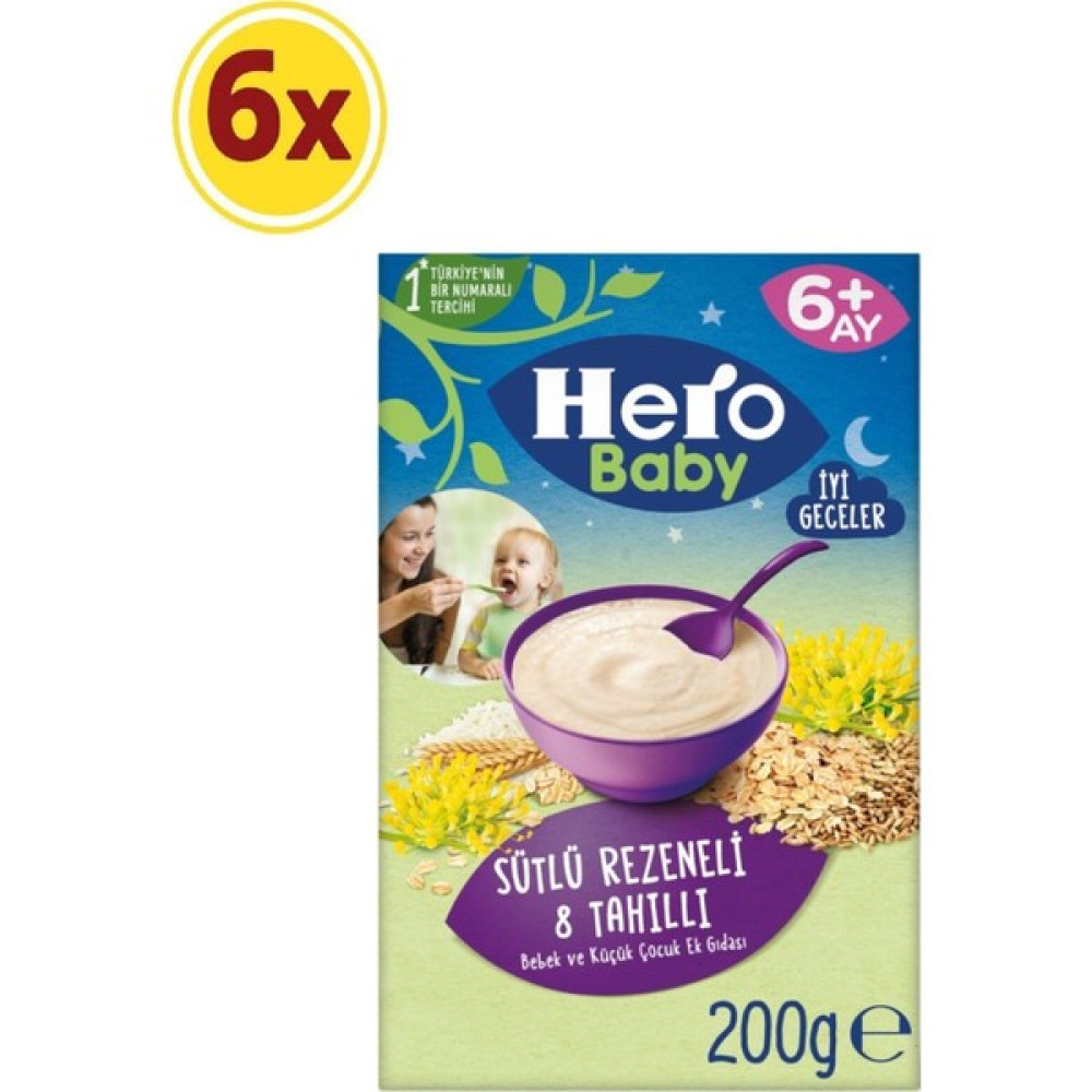 Hero Baby Sütlü 8 Tahıllı Rezeneli Kaşık Mama 200 gr x 6 Adet Bebek Mamaları Fiyatı