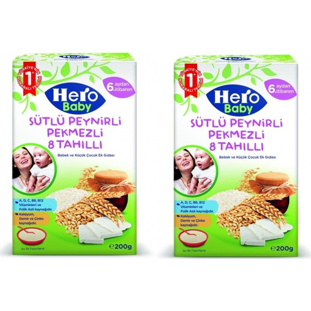 Hero Baby Sütlü Peynirli Pekmezli 8 Tahıllı Kaşık Maması 200 gr x 2 Adet Bebek Mamaları Fiyatı