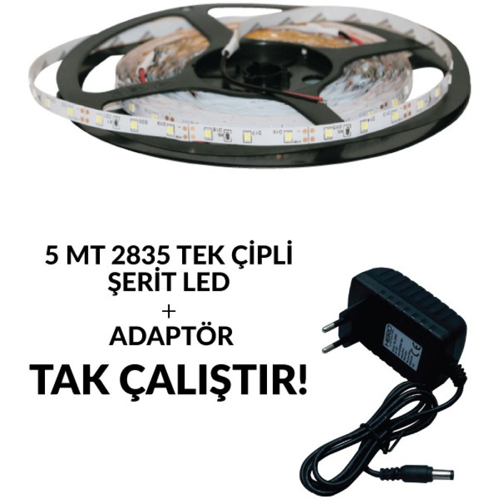 Hero Led 5 Metre Tek Çipli Iç Mekan Şerit LED +Adaptör Set BEYAZ Led Aydınlatmalar Fiyatı