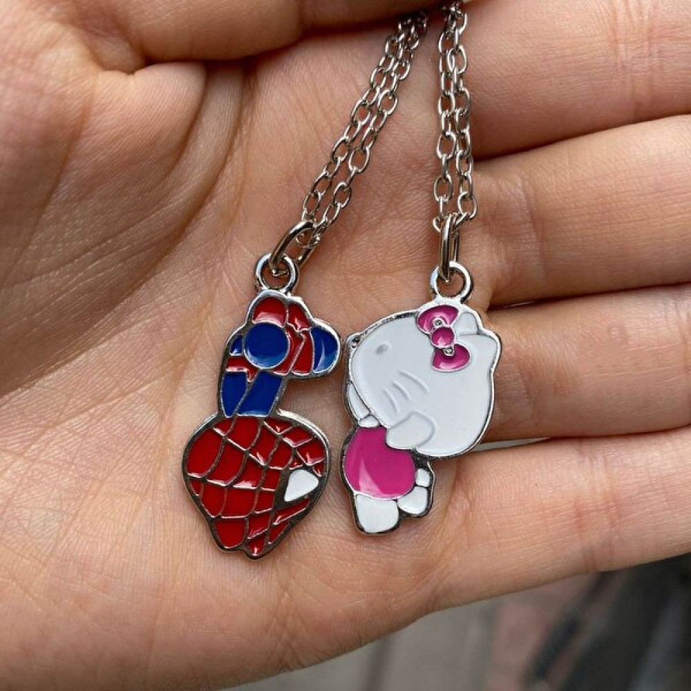 Herşey Nota Hello Kitty ve Spider-Man Çift Kolye - Gümüş - 60 cm Bijuteri Kolye Fiyatı
