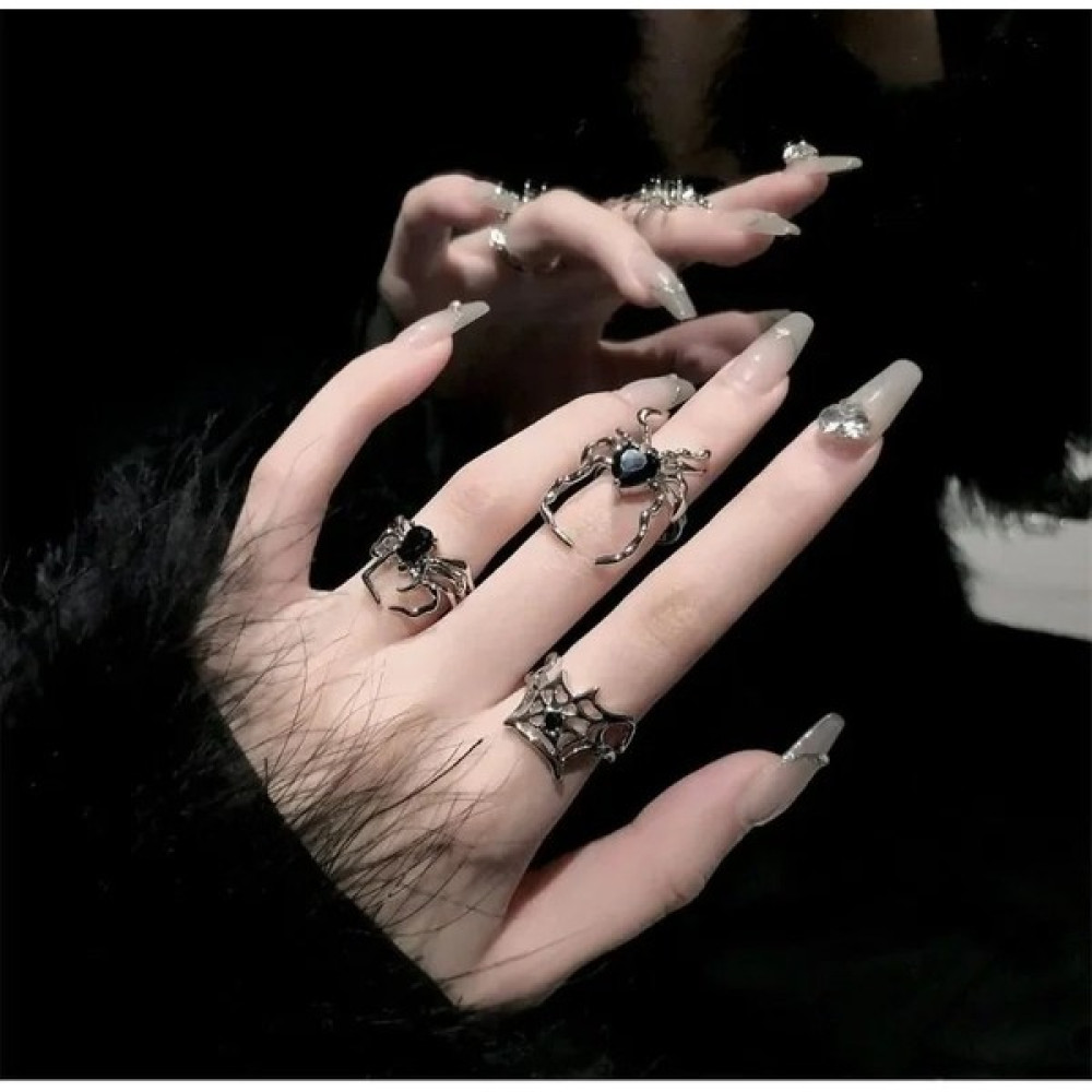 Herşey Nota Siyah Taşlı Spider 3 Lü Gotik Yüzük Seti Ayarlanabilir - Standart Bijuteri Yüzük Fiyatı
