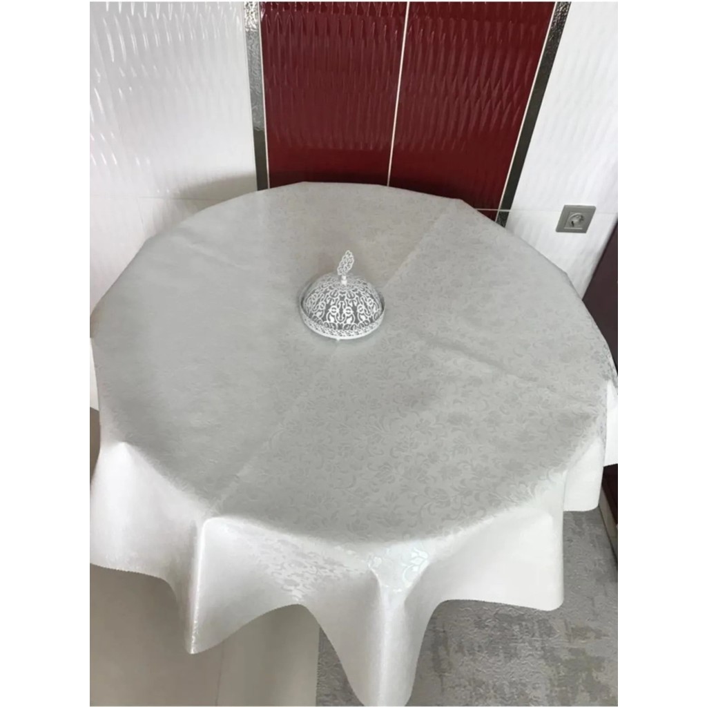 Herseyygüzell Pvc Silinebilir Muşamba Yuvarlak Masa Örtüsü Çap 140CM - 140 cm - Beyaz Masa Örtüsü Fiyatı