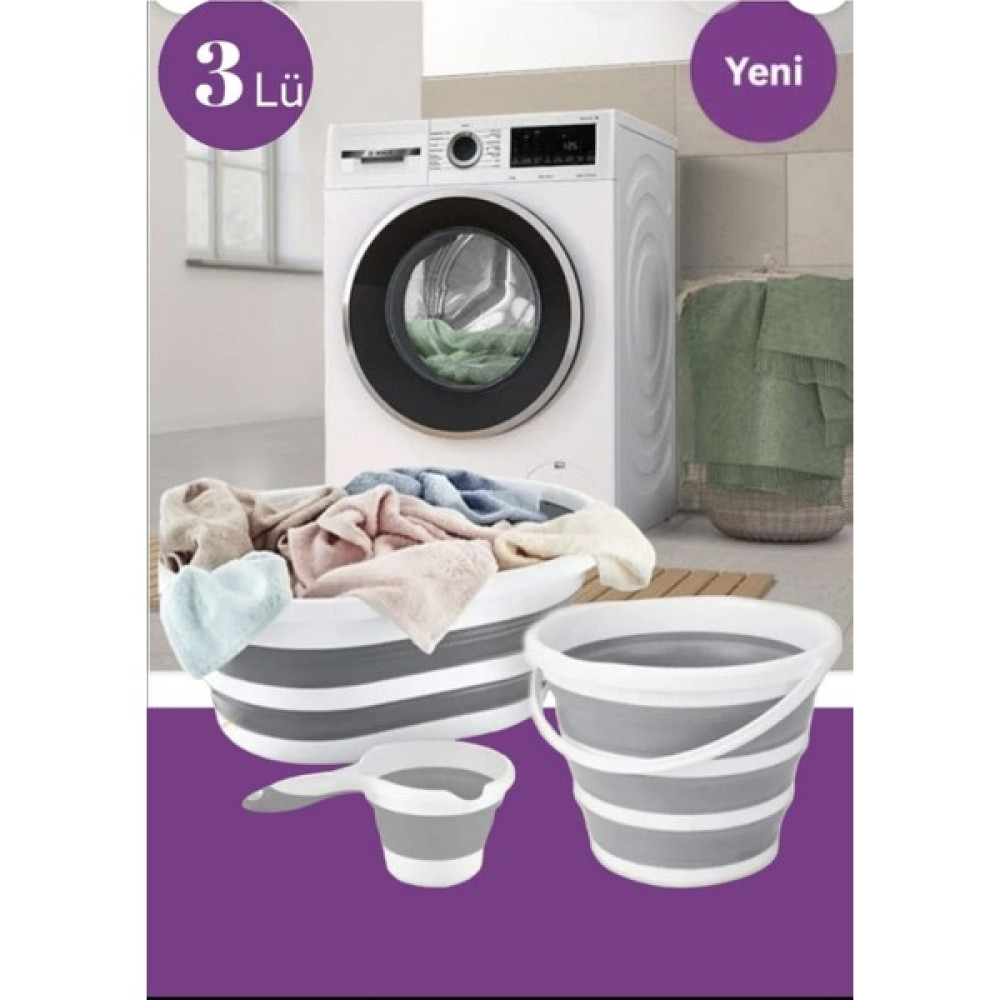 Herza House 20-49 L Katlanır Çamaşır Sepeti 3 Lü Set- Katlanabilir Akordiyon Su Kovası -Maşrapa Beyaz 45 X 40 P - 0 Sepet Fiyatı