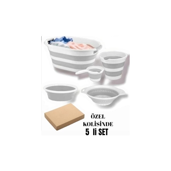Herza House Katlanabilir Multi 5’li Set - Sepet Kova Maşrapa Badya Süzgeç Diğer Fiyatı