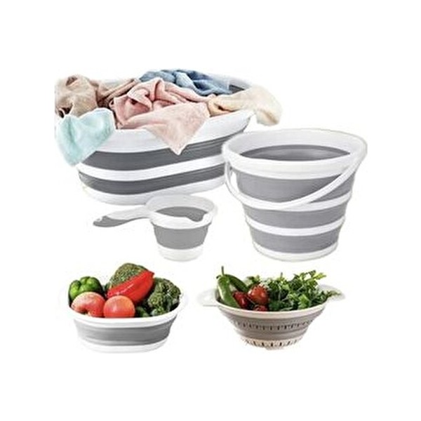 Herza House Katlanır 5’li Set Plastik Çamaşır Sepeti 25 lt Hacim Özellikli Kova Maşrapa Badya Süzgeç - Beyaz - 39 x 54 x 7 cm SSD / Solid State Drive Fiyatı
