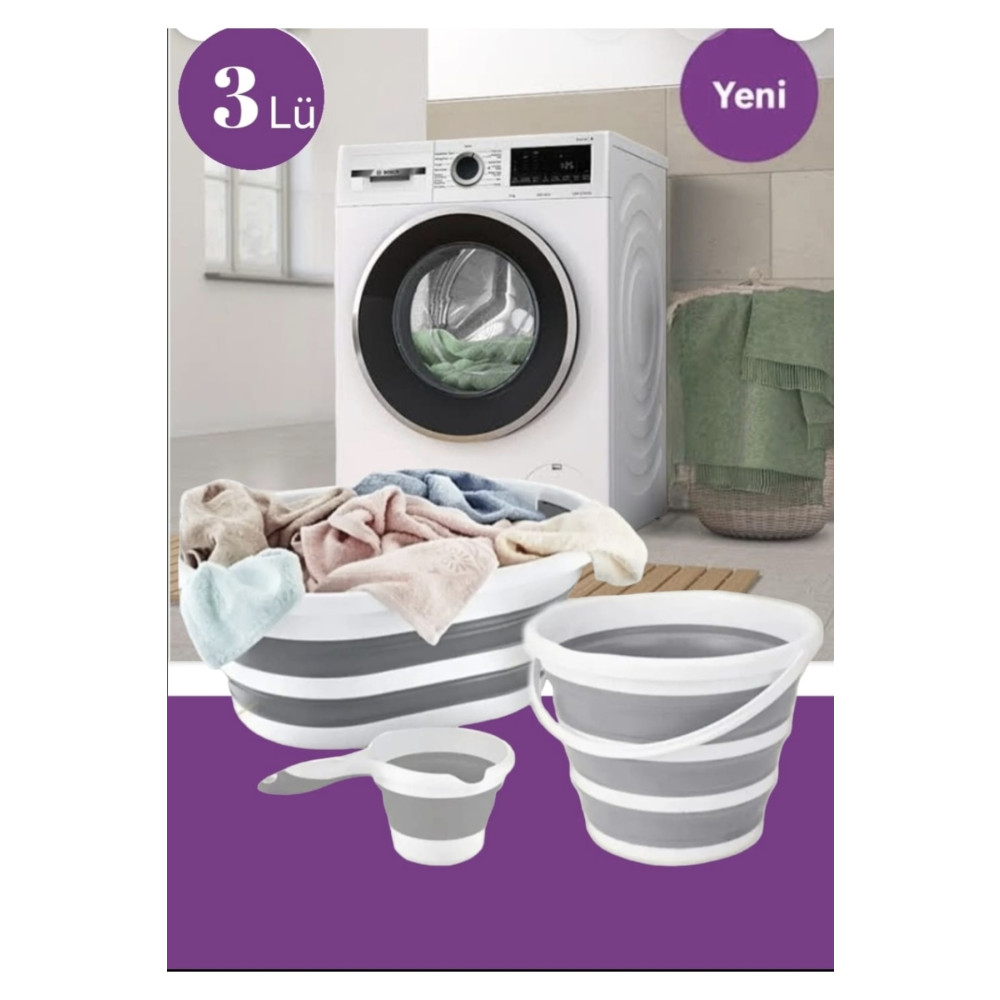 Herza House Katlanır Çamaşır Sepeti 3 Lü Set- Katlanabilir Akordiyon Su Kovası -maşrapa Çamaşır Sepeti Fiyatı