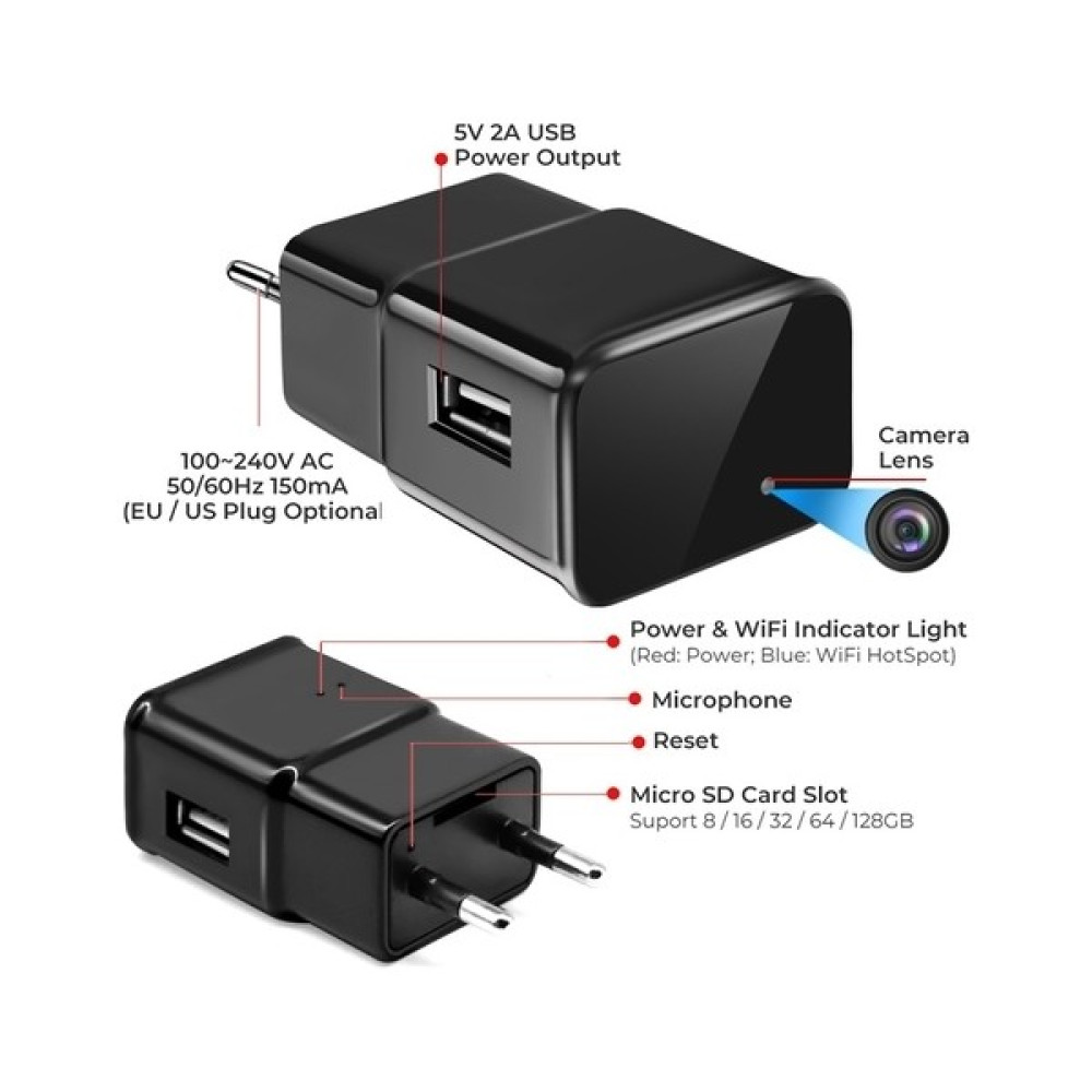 Hesaplı Alışveriş Wifi Mini Kamera Gizli Adaptör Kablosuz Kamera (Uzaktan Canlı Izlenir ve Video-Ses Kaydeder Dijital Video Kameralar Fiyatı