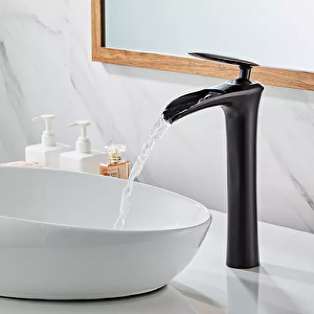 Hesaplı Çarşım Siyah Yeni Çanak Şelale Lavabo Bataryası Bataryalar Fiyatı