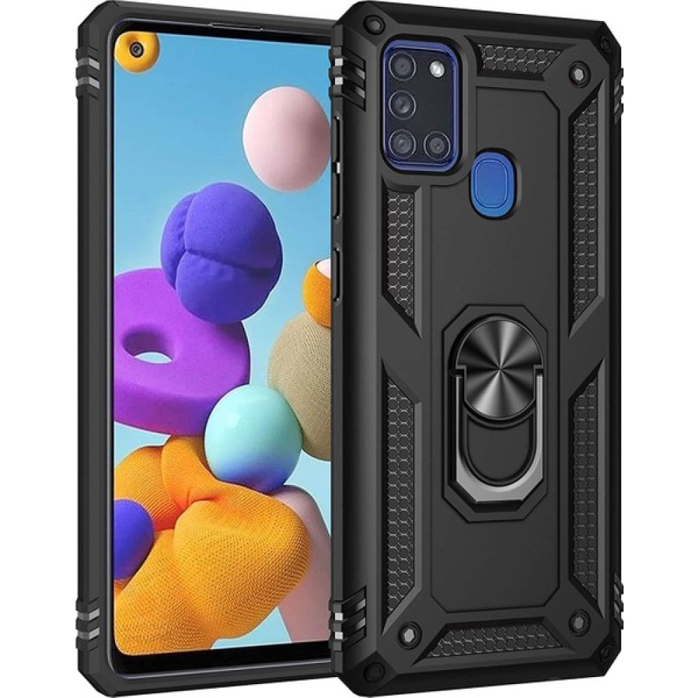 Hesaplı Dünya Samsung Galaxy A21S Kılıf A217 Selfie Yüzüklü Iki Katmanlı Koruyucu VGA Siyah Cep Telefonu Kılıfı Fiyatı