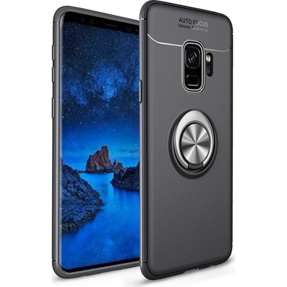 Hesaplı Dünya Samsung Galaxy S9 Kılıf G960 Selfie Yüzüklü Standlı Silikon Rvl - Siyah Cep Telefonu Kılıfı Fiyatı