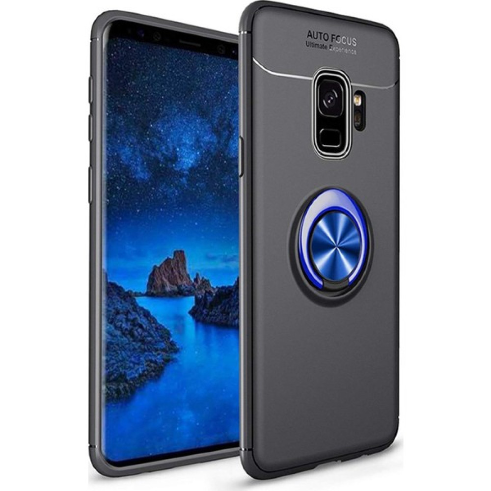 Hesaplı Dünya Samsung Galaxy S9 Kılıf G960 Selfie Yüzüklü Standlı Silikon Rvl - Siyah - Mavi Cep Telefonu Kılıfı Fiyatı