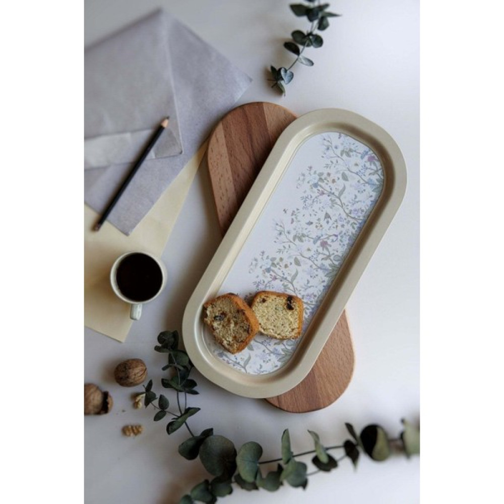 Hesaplı Kasa Flora Desenli Baton Metal Tepsi, 16 x 35 cm - 1 Adet Servis Tepsisi Fiyatı