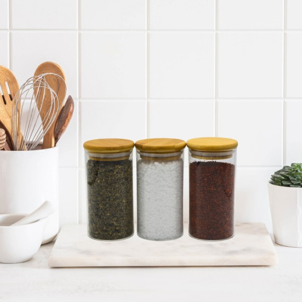 Hesaplı Köşe 3'lü Ahşap Bambu Kapaklı Vakumlu 320 ml Baharatlık Çerezlik Şekerlik Seti Baharat Setleri & Baharatlıklar Fiyatı