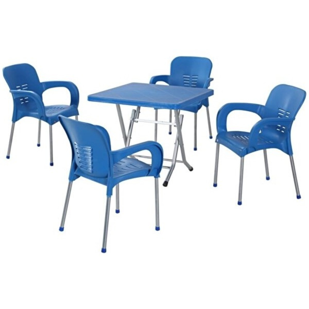 Hesaplı Plastik Ayaklı Katlanır Masa 80X80 cm 4 Adet Sandalye Takımı Mavi - Yeşil Bahçe Mobilyası Takımı Fiyatı