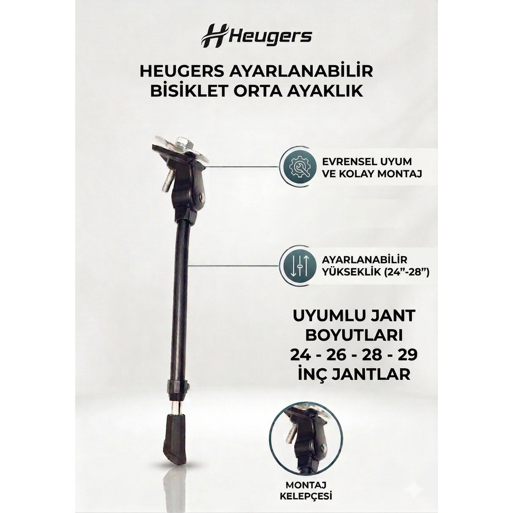 Heugers Ayarlanabilir Bisiklet Orta Ayaklık – 24, 26, 27.5, 28 ve 29 Jant Uyumlu, Evrensel Montajlı Sağlam Park Ayağı Bisikletler Fiyatı