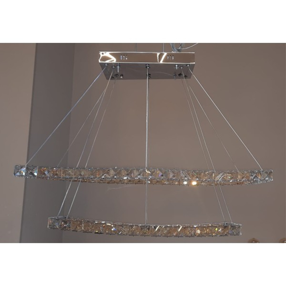 Hevsel Kristal Led Avize, 2'li Dikdörtgen Model, 3 Renk Işık Rengi Avize Fiyatı