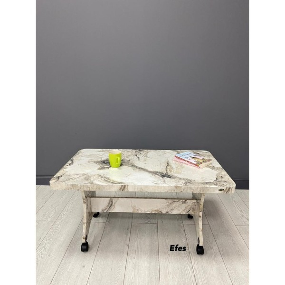 Hey Ada Tekerlekli Kavisli Köşe 100 x 60 Orta Sehpa Efes - Beyaz Orta Sehpa Fiyatı