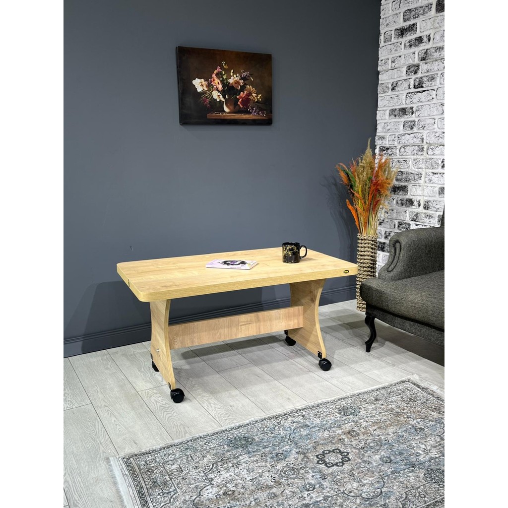 Hey Ada Tekerlekli Kavisli Köşe 100 x 60 Orta Sehpa Safir Meşe Orta Sehpa Fiyatı