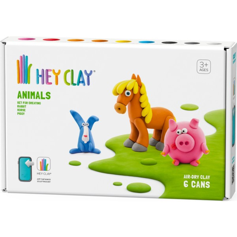 Hey Clay Hava ile Kuruyan Kil (6'lı Kutu) - Hayvanlar (Domuzcuk, At, Tavşan) - Renkli Eğitici Oyuncak Fiyatı