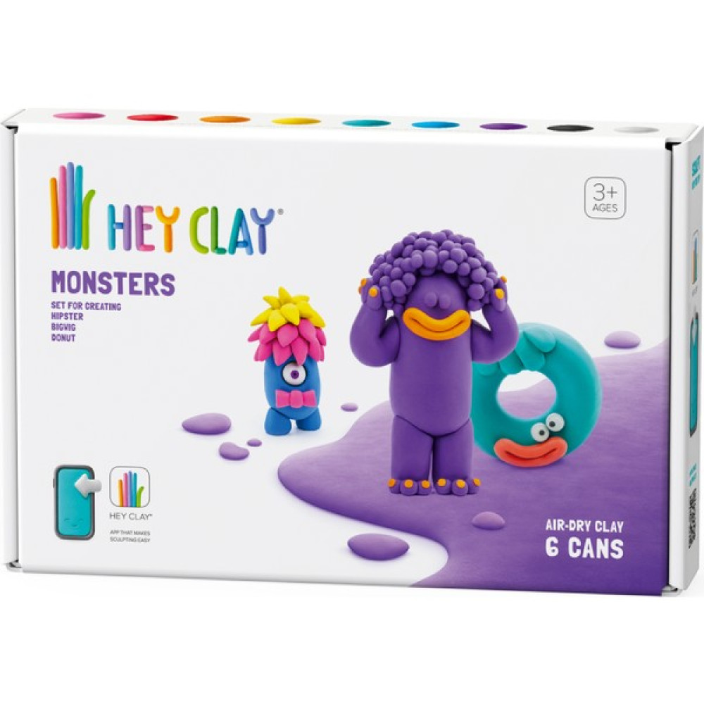 Hey Clay Hava ile Kuruyan Kil (6'lı Kutu) - Monsters (Hipster, Bigwig, Donut) - Renkli Eğitici Oyuncak Fiyatı
