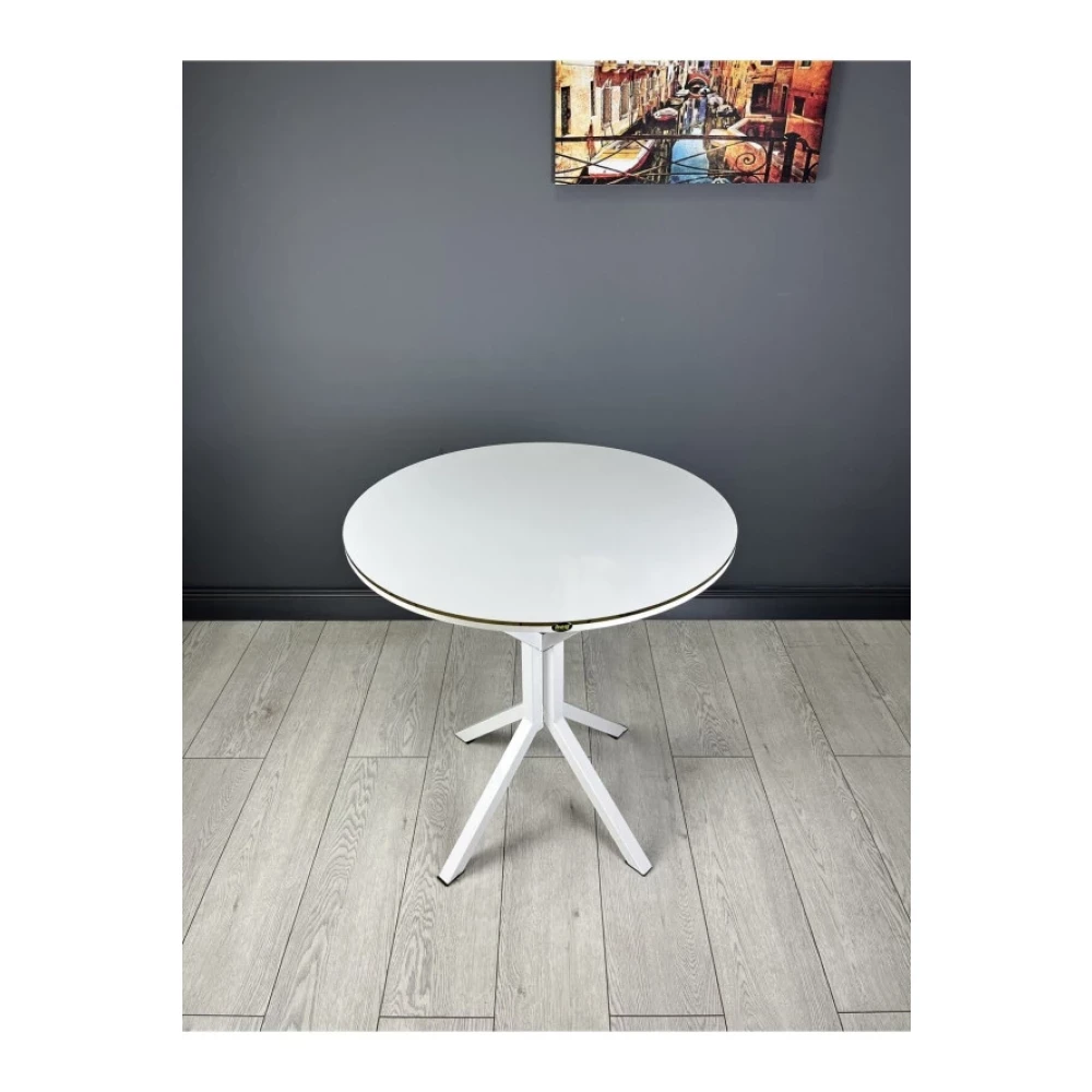 Hey Moduler Mobilya Derya Beyaz Yuvarlak Mutfak Masa Yemek Masa Balkon Masa Gold Kenar Metal Beyaz Ayak 70 Cm Mutfak Dolabı / Mobilyası Fiyatı