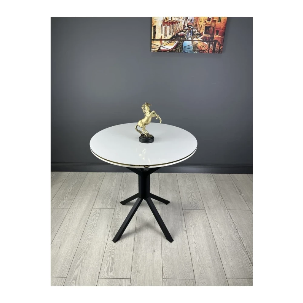 Hey Moduler Mobilya Derya Beyaz Yuvarlak Mutfak Masa Yemek Masa Balkon Masa Gold Kenar Metal Siyah Ayakli 70 Cm Mutfak Dolabı / Mobilyası Fiyatı
