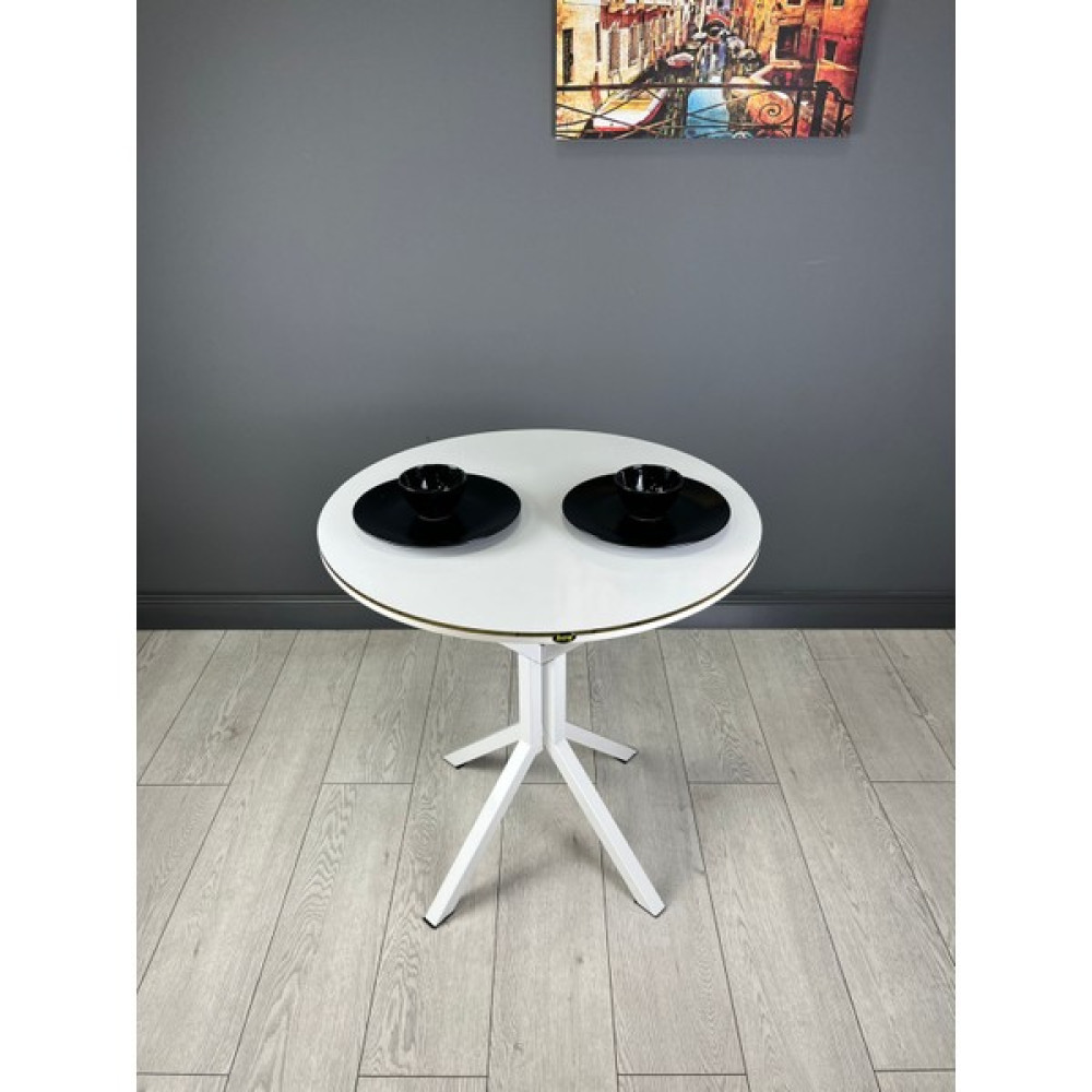 Hey Modüler Mobilya Derya Yuvarlak Mutfak Masa Yemek Masa Balkon Masa Gold Kenar Metal Siyah Ayaklı 70 cm - Beyaz Yemek & Mutfak Masası Fiyatı