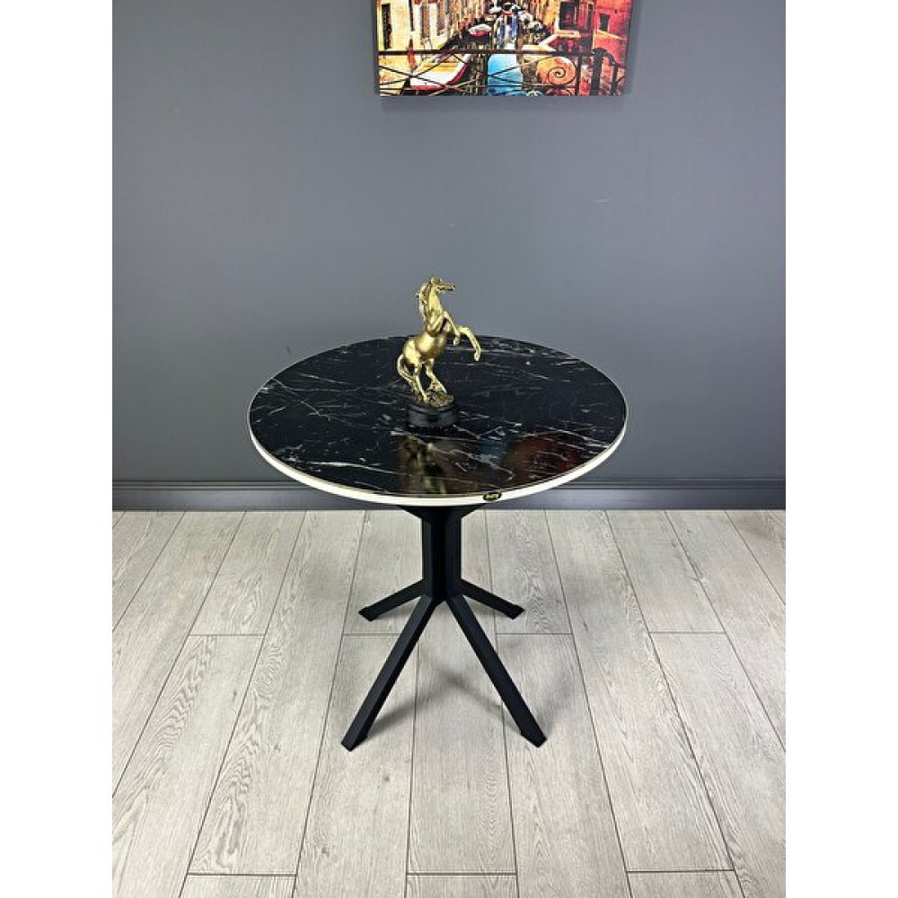 Hey Modüler Mobilya Derya Yuvarlak Mutfak Masa Yemek Masa Balkon Masa Gold Kenar Metal Siyah Ayaklı 70 cm - Mermer - Siyah Yemek & Mutfak Masası Fiyatı