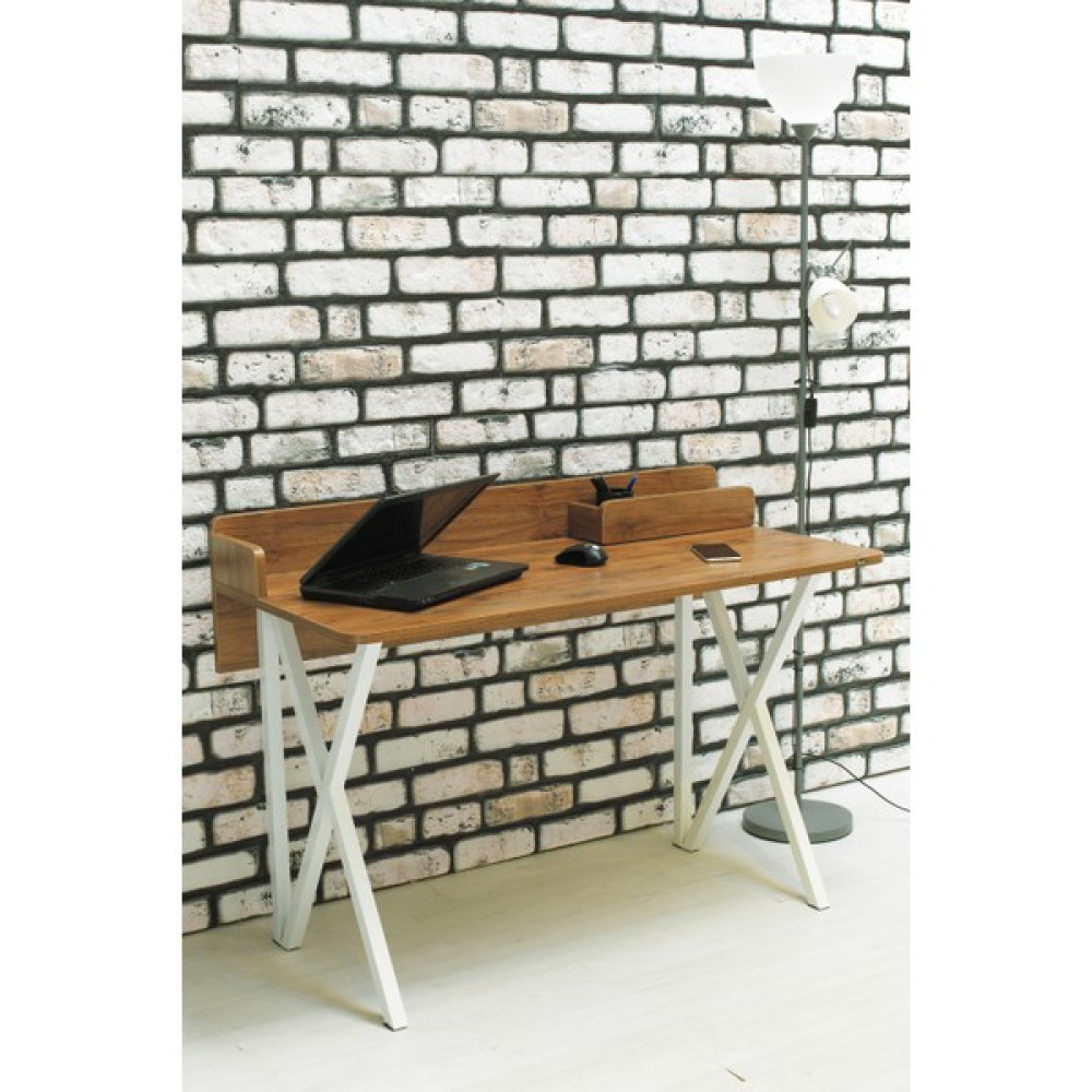 Hey Modüler Mobilya Güneş Beyaz Ayak Çalışma Masası - Y: 74 cm D: 59 cm G: 120 cm - Ceviz Çalışma Masası Fiyatı