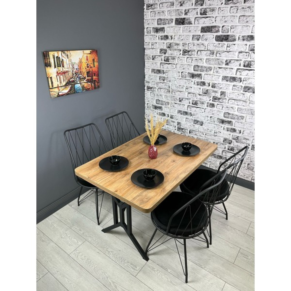 Hey Modüler Mobilya Handan Mutfak Yemek Masası Balkon Masası Kavisli Köşe Metal Siyah Ayak 110*70 cm - Ceviz Yemek & Mutfak Masası Fiyatı