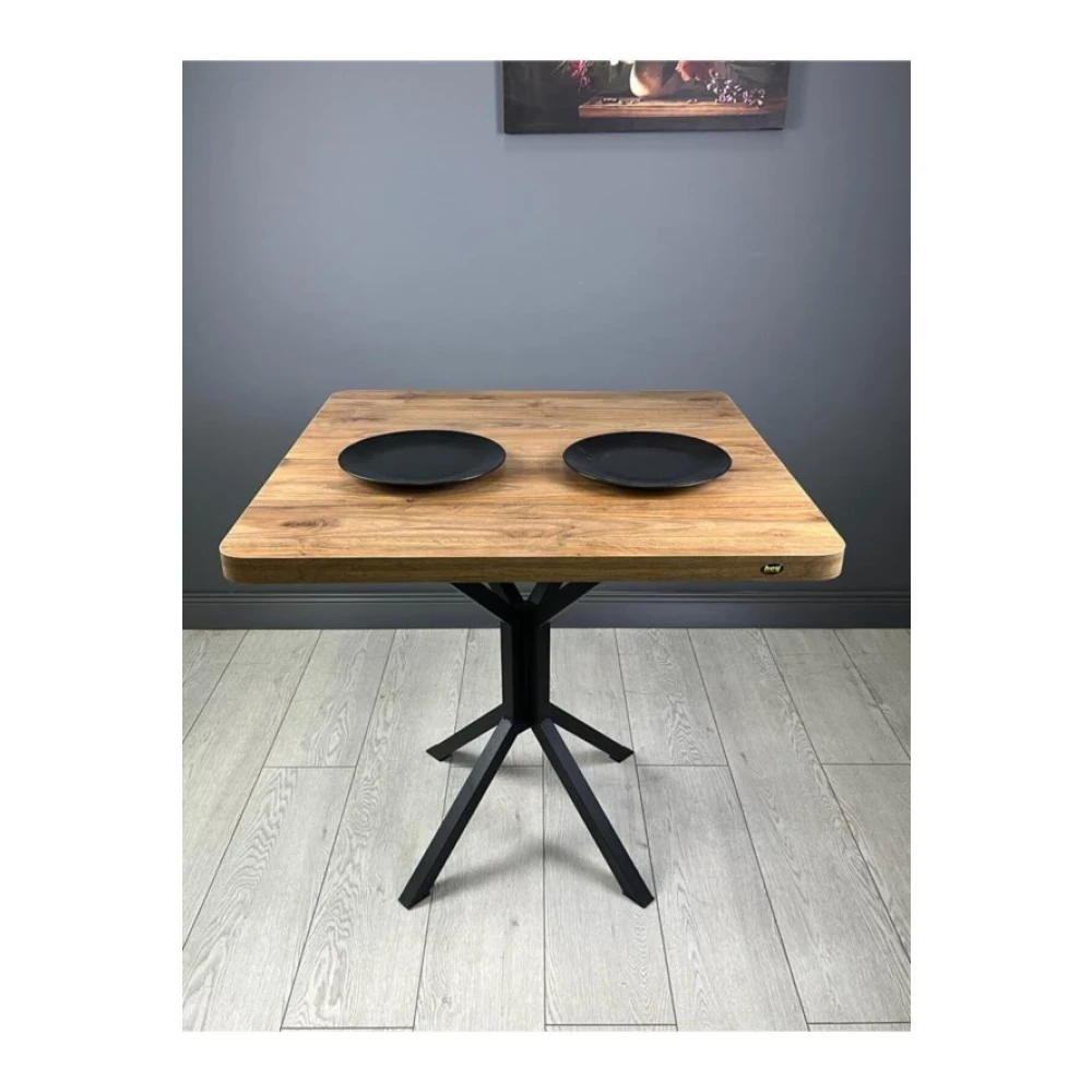 Hey Moduler Mobilya Roma Ceviz Mutfak Yemek Masasi Balkon Masasi Kavisli Kose Metal Siyah Ayak 80 Cm Mutfak Dolabı / Mobilyası Fiyatı