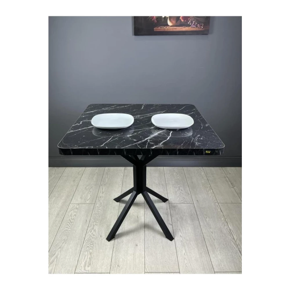 Hey Moduler Mobilya Roma Siyahmermer Mutfak Yemek Masasi Balkon Masasi Kavisli Kose Metal Siyah Ayak 80 Cm Mutfak Dolabı / Mobilyası Fiyatı