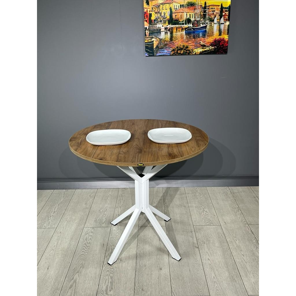 Hey Modüler Mobilya Saray Ceviz Beyaz Yuvarlak Mutfak Masası Yemek Masa Balkon Masa Fiskos Masa Metal Beyaz Ayak 80 cm - Ceviz - Beyaz Diğer Fiyatı