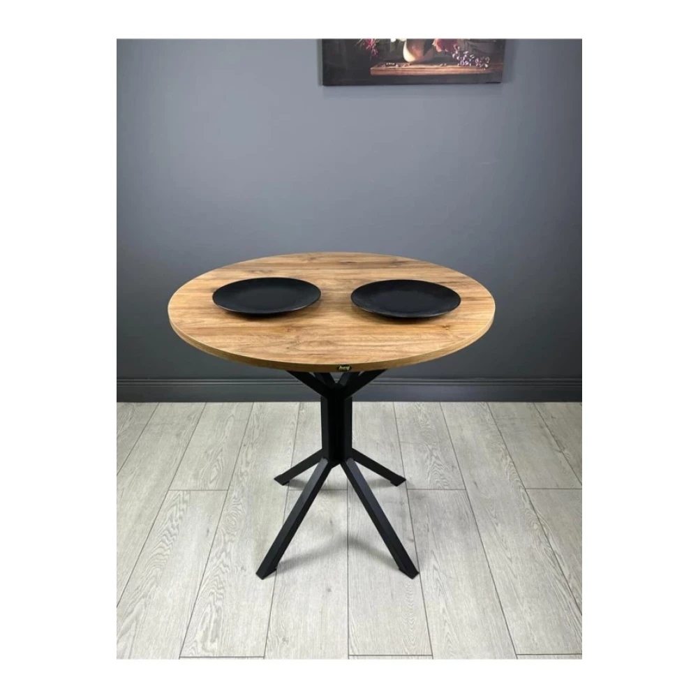 Hey Moduler Mobilya Saray Ceviz Yuvarlak Mutfak Masasi Yemek Masasi Balkon Masasi Metal Siyah Ayak 80 Cm Mutfak Dolabı / Mobilyası Fiyatı