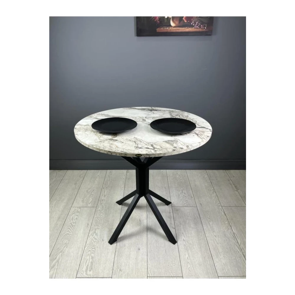 Hey Moduler Mobilya Saray Efes Yuvarlak Mutfak Masasi Yemek Masasi Balkon Masasi Metal Siyah Ayak 80 Cm Mutfak Dolabı / Mobilyası Fiyatı