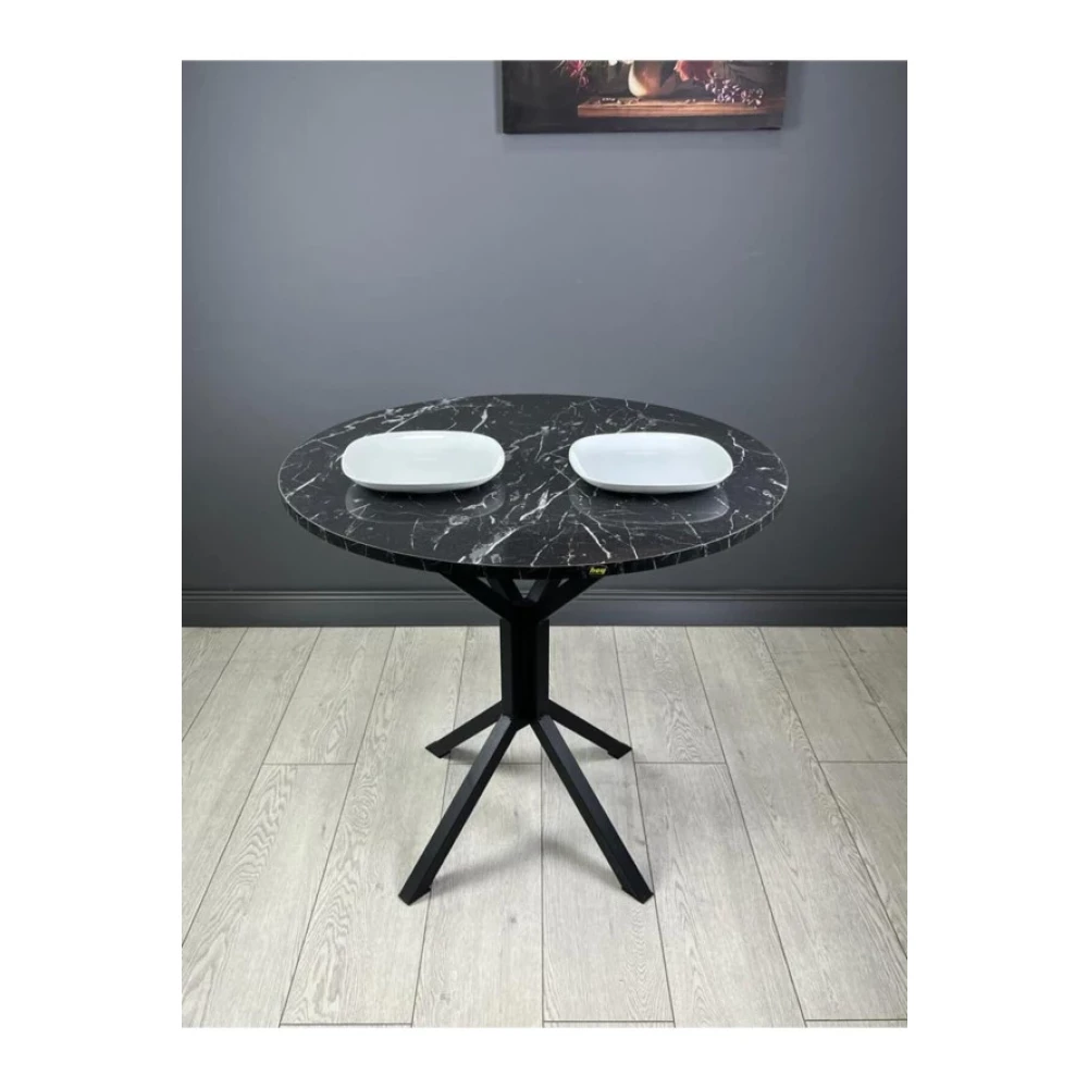 Hey Moduler Mobilya Saray Siyahmermer Yuvarlak Mutfak Masasi Yemek Masa Balkon Masa Metal Siyah Ayak 80 Cm Mutfak Dolabı / Mobilyası Fiyatı