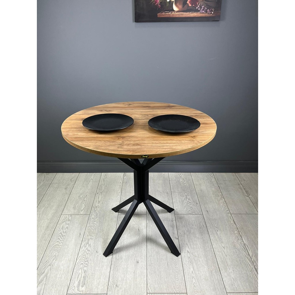 Hey Modüler Mobilya Saray Yuvarlak Mutfak Masası Yemek Masa Balkon Masa Fiskos Masa Metal Siyah Ayak 80 cm - Ceviz Diğer Fiyatı