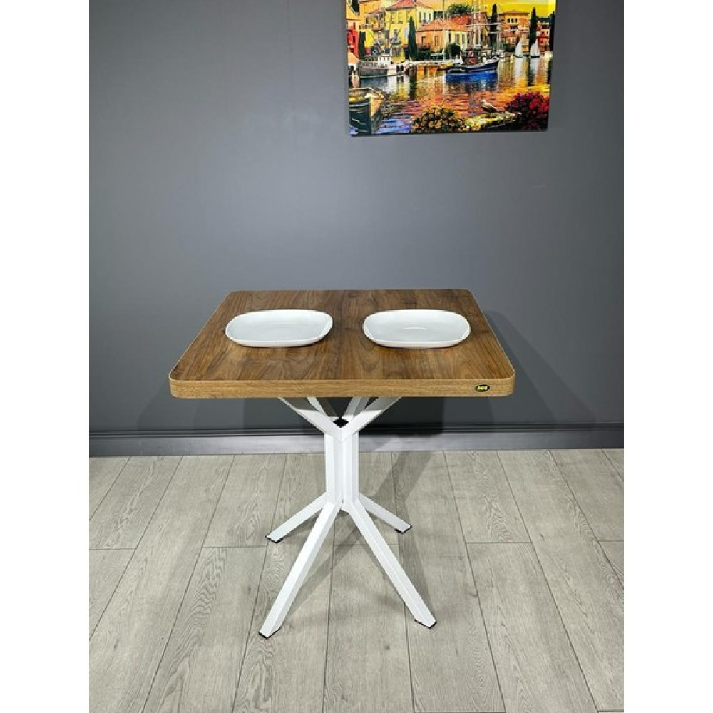 Hey Modüler Mobilya Tepe Ceviz Beyaz Mutfak Yemek Masası Balkon Masası Kavisli Köşe Beyaz Ayak 70 cm - Açık Ceviz Yemek & Mutfak Masası Fiyatı