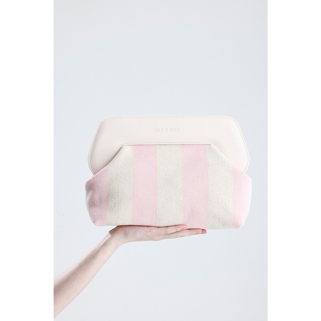 Heybes Kadın Pembe Çizgi Desenli Kanvas Clutch El Çantası Kanvas Tablo Fiyatı