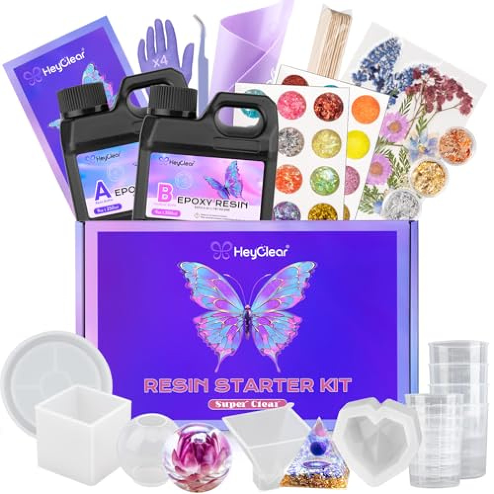 HeyClear Epoxy Resin Molds Silicone Starter Kit -18 oz Super Clear and Hard Resina Complete Craft Supplies Set for Beginner Casting Art, DIY Creation