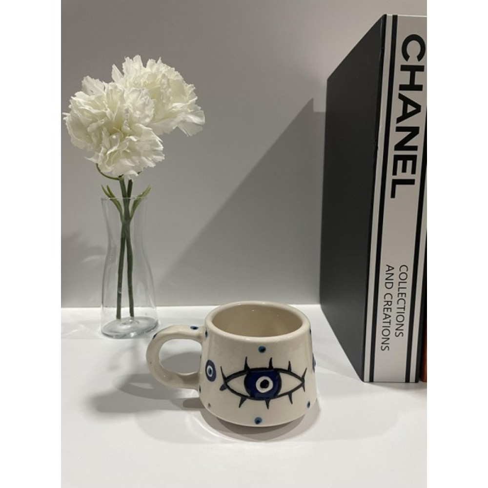 Heyna Göz Desenli El Yapımı Seramik Kupa Bardak Mug Fincan / Bardak / Kahve Takımı Fiyatı