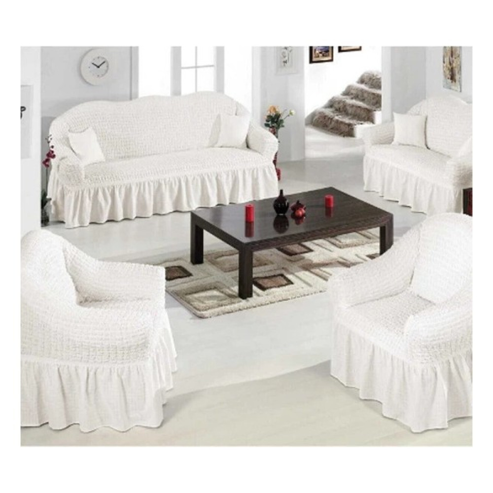 Heytgah Bürümcük Koltuk Kanepe Örtüsü Takımı Lastikli Etekli 3+3+1+1 Koltuk Örtüsü - Beyaz - 180 x 230 cm Koltuk & Kanepe Örtüsü Fiyatı