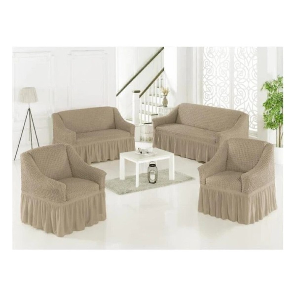 Heytgah Bürümcük Koltuk Kanepe Örtüsü Takımı Lastikli Etekli 3+3+1+1 Koltuk Örtüsü - Sütlü Kahve - 180 x 230 cm Koltuk & Kanepe Örtüsü Fiyatı