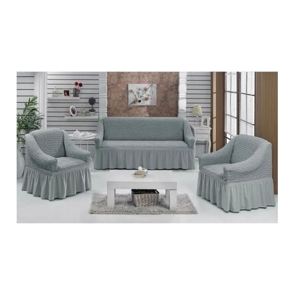 Heytgah Bürümcük Pamuklu Kanepe, Koltuk, Çekyat(3-1-1) Koltuk Örtüsü Takımı Etekli Koltuk Kanepe Kılıfı Bir 3 Kişilik 2 Tek Kişilik Gri - 180 x 230 cm Koltuk & Kanepe Örtüsü Fiyatı