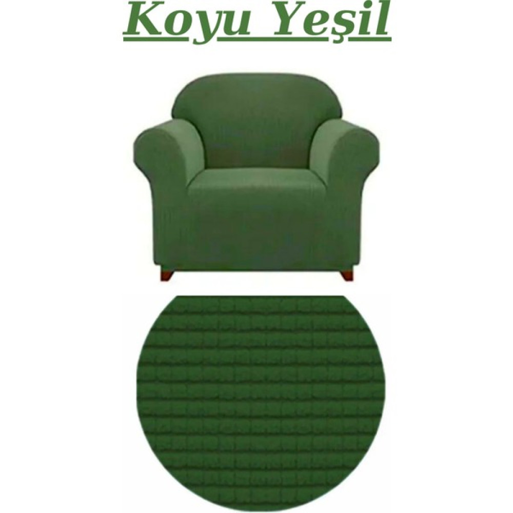 Heytgah Likrali Streç Lastikli Esnek Kare Desen Berjer Tek Kişilik Kotuk Örtüsü Koltuk Kılıfı Bambu - 80 x 120 cm - Koyu Yeşil Koltuk & Kanepe Örtüsü Fiyatı